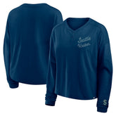 Seattle Kraken Fanatics Women's Oversized All Out Effort Long Sleeve Henley T-Shirt - Deep Sea Blue - NHL