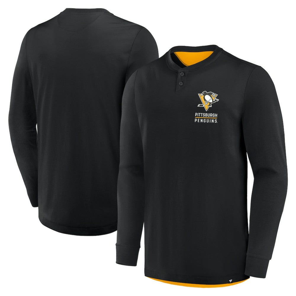 Pittsburgh Penguins Fanatics Adrenaline Push Long Sleeve Henley Shirt - Black - NHL