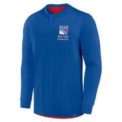 New York Rangers Fanatics Adrenaline Push Long Sleeve Henley Shirt - Blue - NHL