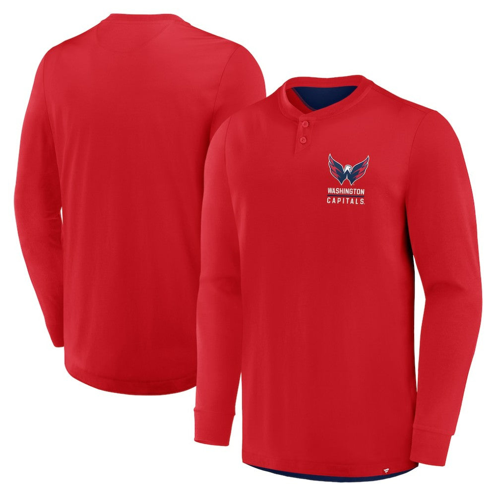 Washington Capitals Fanatics Adrenaline Push Long Sleeve Henley Shirt - Red - NHL