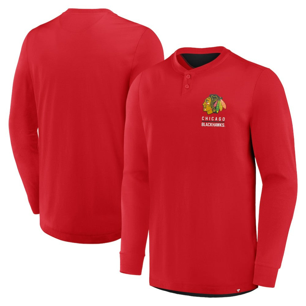 Chicago Blackhawks Fanatics Adrenaline Push Long Sleeve Henley Shirt - Red - NHL