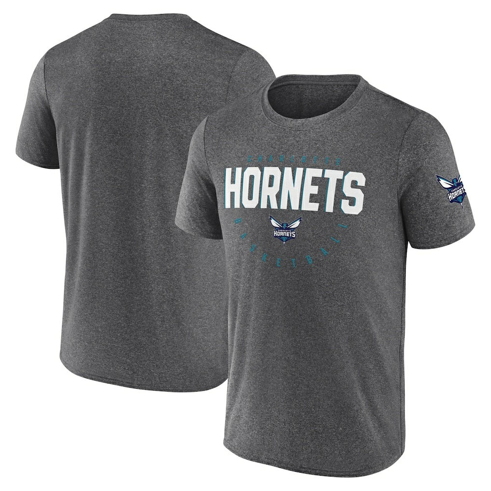 Charlotte Hornets Logo Athletic Block Practice Performance T-Shirt Heather Charcoal - NBA