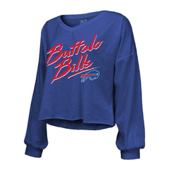 Keon Coleman Buffalo Bills Majestic Threads Women's Name & Number Off-Shoulder Script Cropped Long Sleeve V-Neck T-Shirt Royal | NFL