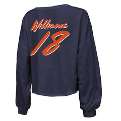 Caleb Williams Chicago Bears Majestic Threads Women's Name & Number Off-Shoulder Script Cropped Long Sleeve Relaxed V-Neck T-Shirt Navy | NFL