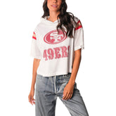 San Francisco 49ers The Wild Collective Women's Mesh Short Sleeve Hoodie T-Shirt White | NFL