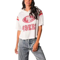San Francisco 49ers The Wild Collective Women's Mesh Short Sleeve Hoodie T-Shirt White | NFL