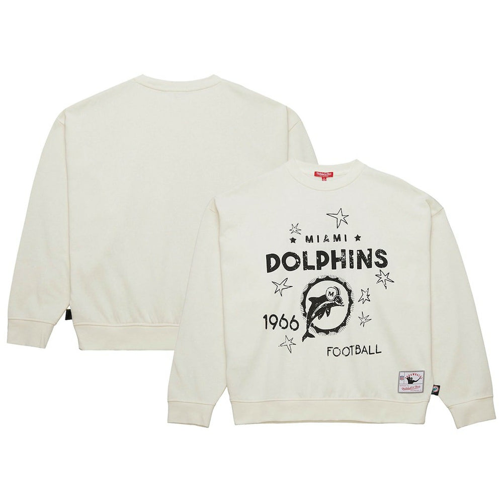 Miami Dolphins Women's Throwback Logo 3.0 Pullover Sweatshirt Cream | Mitchell & Ness