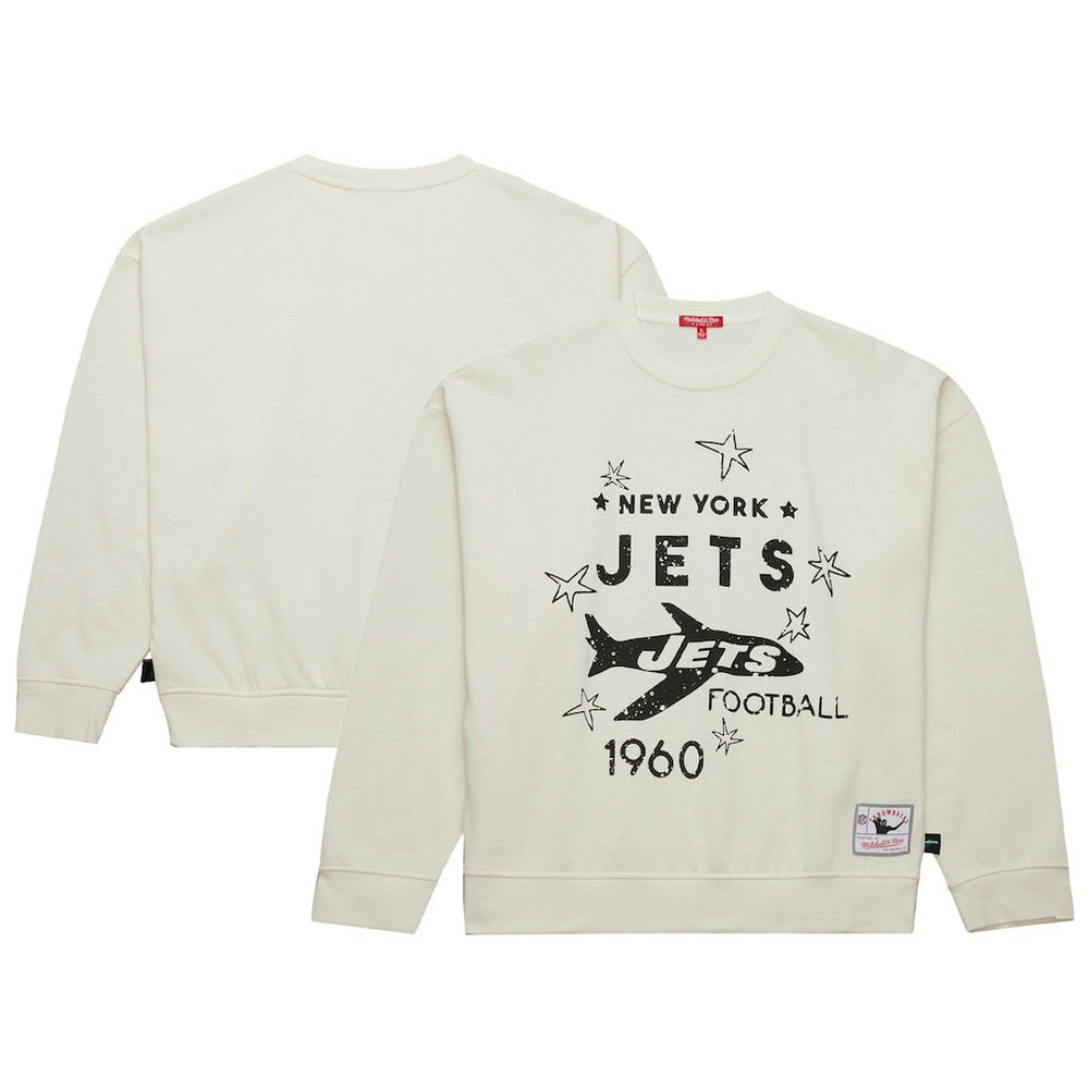 New York Jets Women's Throwback Logo 3.0 Pullover Sweatshirt Cream | Mitchell & Ness