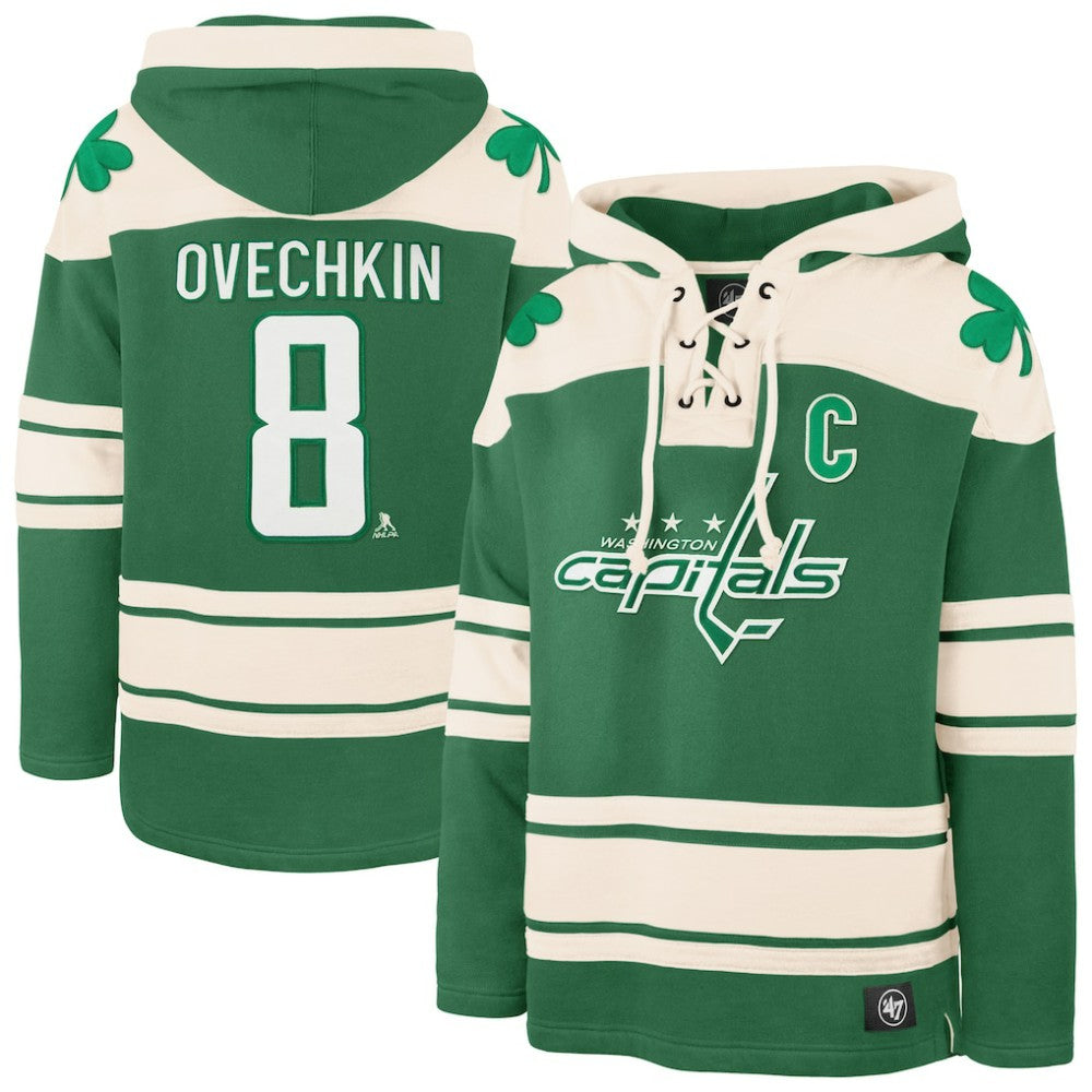 Alexander Ovechkin Washington Capitals '47 St. Patrick's Day Player Name & Number Lacer Pullover Hoodie - Kelly Green - NHL