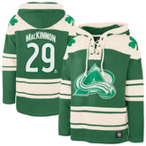 Nathan MacKinnon Colorado Avalanche '47 St. Patrick's Day Player Name & Number Lacer Pullover Hoodie - Kelly Green - NHL