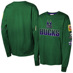 Milwaukee Bucks Youth Hardwood Classics All Over Long Sleeve T-Shirt Hunter Green - NBA
