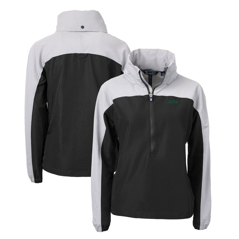New York Jets Cutter & Buck Women's Primary Logo Charter Eco Recycled Half-Zip Hoodie Anorak Jacket Black | NFL
