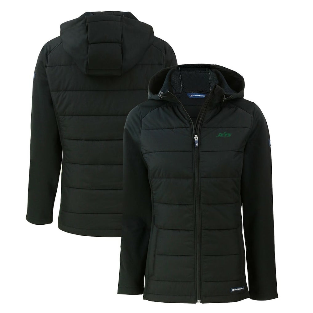 New York Jets Cutter & Buck Women's Primary Logo Evoke Hybrid Eco Softshell Recycled Full-Zip Hoodie Jacket Black | NFL
