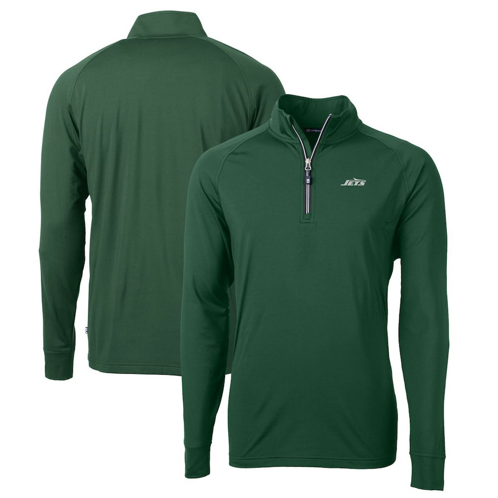 New York Jets Cutter & Buck Primary Logo Adapt Eco Knit Stretch Recycled Quarter-Zip Top Hunter Green | NFL