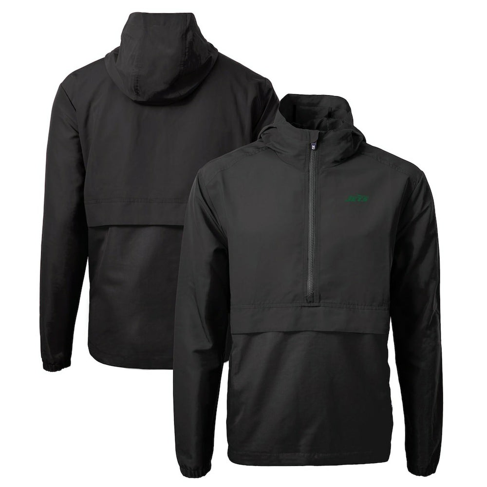 New York Jets Cutter & Buck Primary Logo Charter Eco Recycled Half-Zip Anorak Jacket Black | NFL