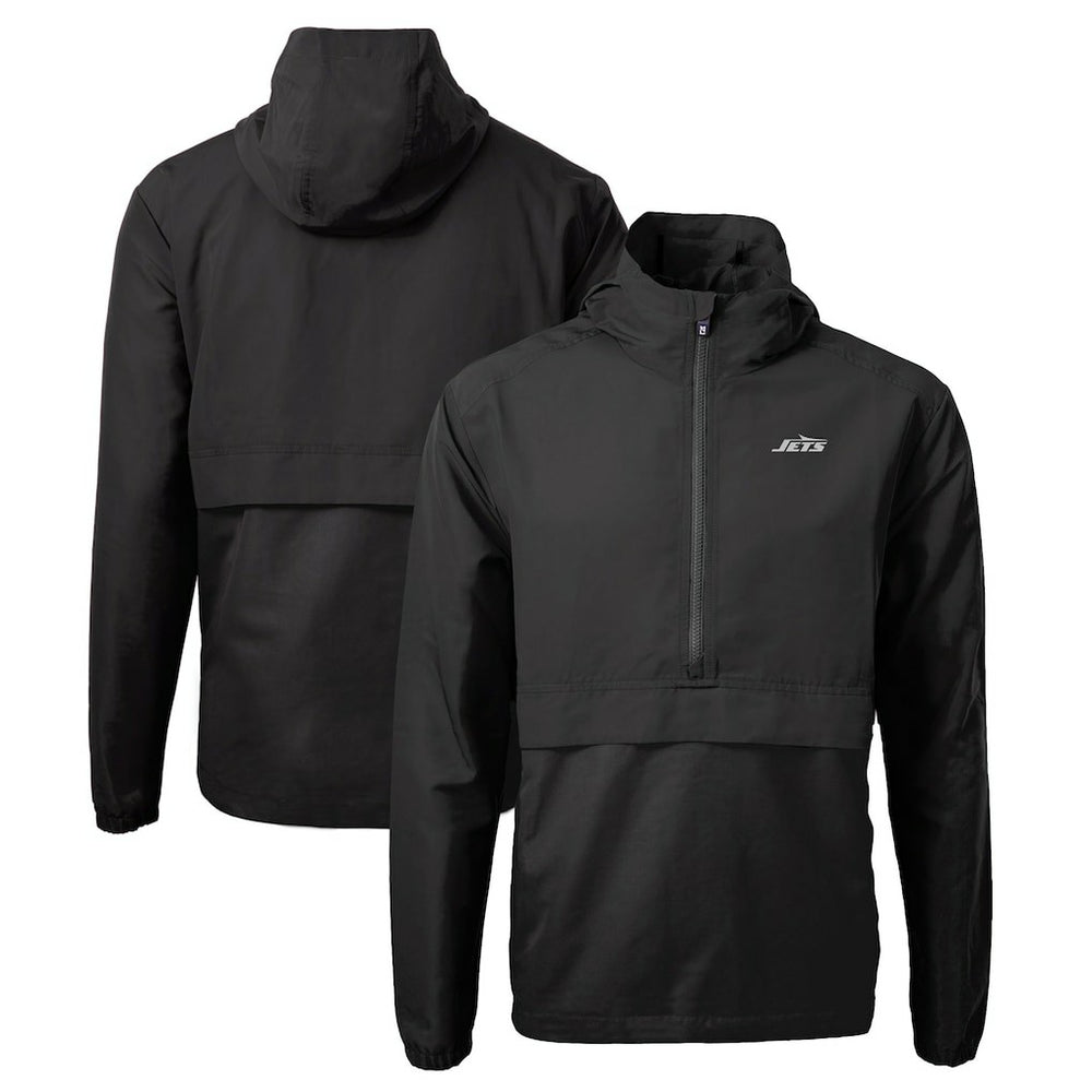 New York Jets Cutter & Buck Monochromatic Logo Charter Eco Recycled Half-Zip Anorak Jacket Black | NFL