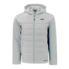 New York Jets Cutter & Buck Primary Logo Evoke Hybrid Eco Softshell Recycled Full-Zip Hooded Jacket Gray | NFL