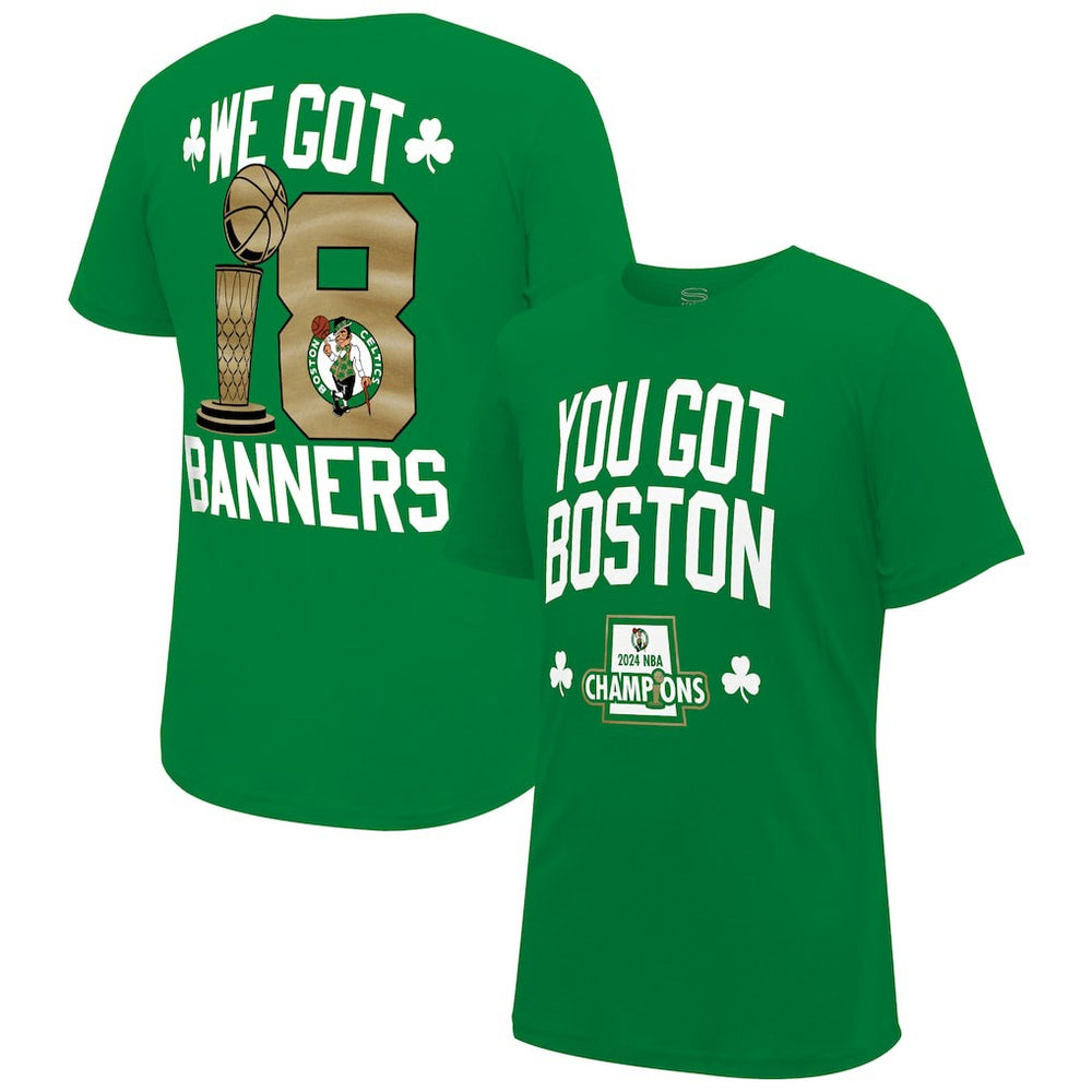 Boston Celtics Stadium Essentials 2024 NBA Finals Champions 18 Banners T-Shirt - Kelly Green - NBA