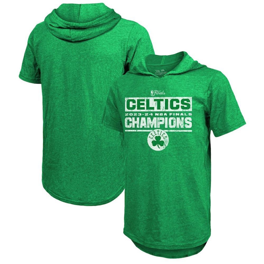 Boston Celtics Majestic Threads Women's 2024 NBA Finals Champions Tri-Blend Short Sleeve Pullover Hoodie Top - Kelly Green - NBA