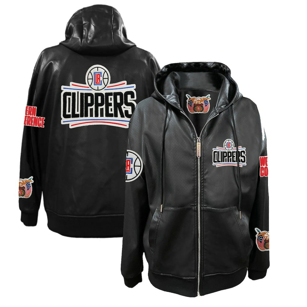 LA Clippers Jeff Hamilton Vegan Leather Full-Zip Hoodie Black - NBA