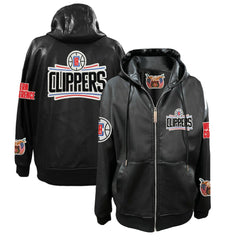 LA Clippers Jeff Hamilton Vegan Leather Full-Zip Hoodie Black - NBA