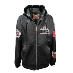 LA Clippers Jeff Hamilton Vegan Leather Full-Zip Hoodie Black - NBA