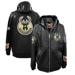 Milwaukee Bucks Jeff Hamilton Vegan Leather Full-Zip Hoodie Black - NBA