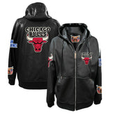 Chicago Bulls Jeff Hamilton Vegan Leather Full-Zip Hoodie Black - NBA