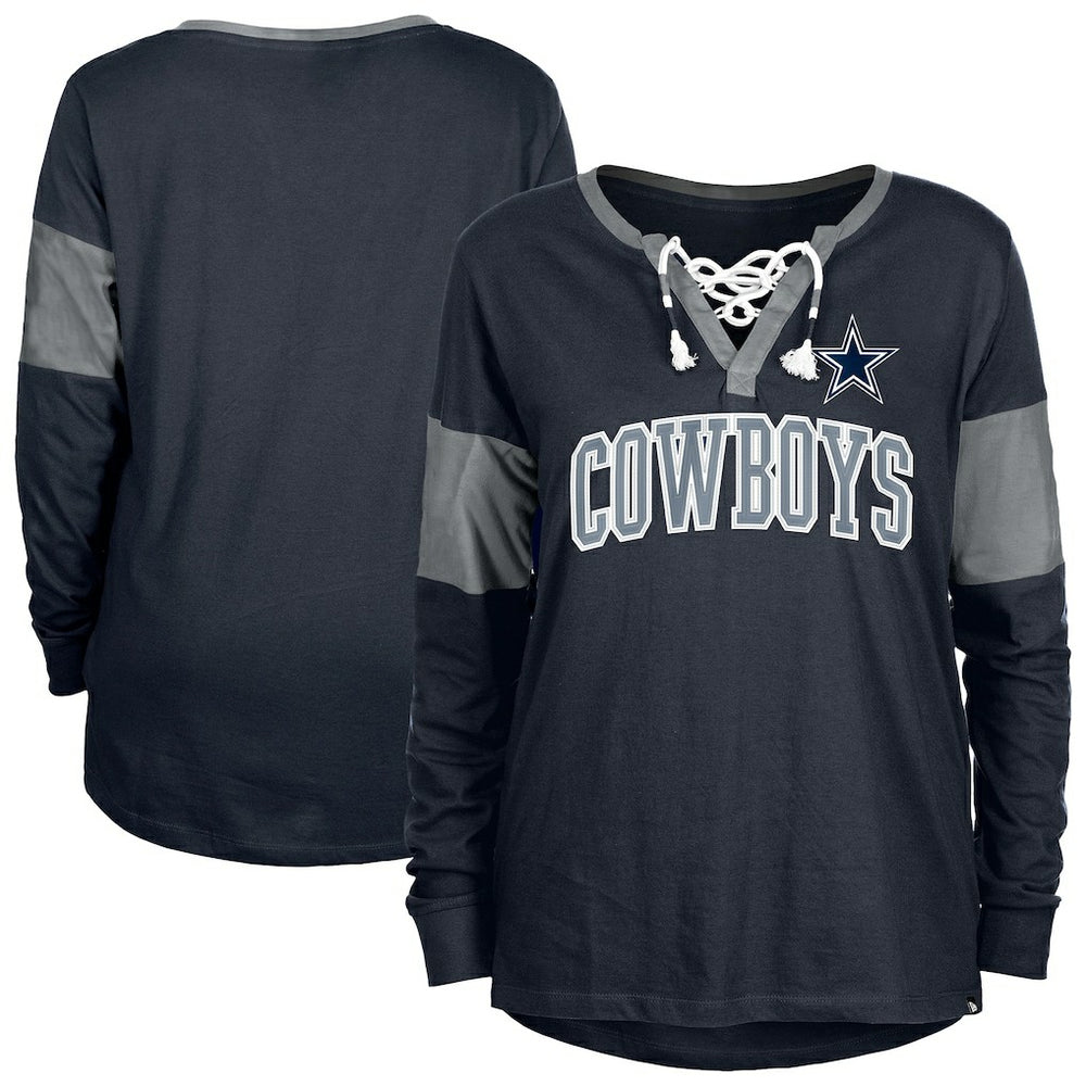 Dallas Cowboys New Era Women's Lace-Up Notch-Neck Long Sleeve T-Shirt Navy | NFL