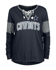 Dallas Cowboys New Era Women's Lace-Up Notch-Neck Long Sleeve T-Shirt Navy | NFL