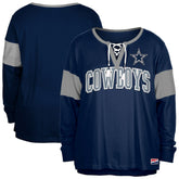 Dallas Cowboys New Era Women's Plus Size Lace-Up Notch Neck Long Sleeve T-Shirt Navy | NFL