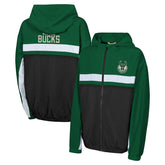 Milwaukee Bucks Youth Headliner Windbreaker Full-Zip Hoodie Jacket Hunter Green - NBA