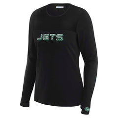 New York Jets WEAR by Erin Andrews x Gracie Hunt Women's Mesh Panel Long Sleeve T-Shirt Black | NFL