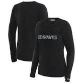 Seattle Seahawks WEAR by Erin Andrews x Gracie Hunt Women's Mesh Panel Long Sleeve T-Shirt Black | NFL