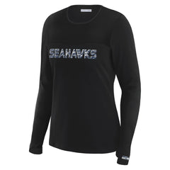 Seattle Seahawks WEAR by Erin Andrews x Gracie Hunt Women's Mesh Panel Long Sleeve T-Shirt Black | NFL