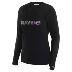Baltimore Ravens WEAR by Erin Andrews x Gracie Hunt Women's Mesh Panel Long Sleeve T-Shirt Black | NFL