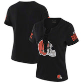 Cleveland Browns WEAR by Erin Andrews x Gracie Hunt Women's Draft Me Lace-Up T-Shirt Black | NFL