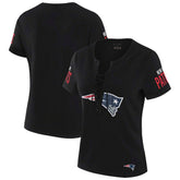 New England Patriots WEAR by Erin Andrews x Gracie Hunt Women's Draft Me Lace-Up T-Shirt Black | NFL