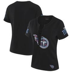 Tennessee Titans WEAR by Erin Andrews x Gracie Hunt Women's Draft Me Lace-Up T-Shirt Black | NFL