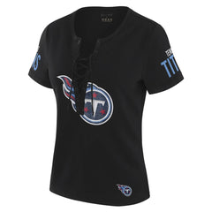 Tennessee Titans WEAR by Erin Andrews x Gracie Hunt Women's Draft Me Lace-Up T-Shirt Black | NFL