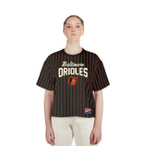 Baltimore Orioles New Era Women's Cooperstown Collection Multiplier Pinstripe Cropped T-Shirt - MLB