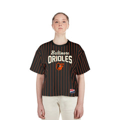 Baltimore Orioles New Era Women's Cooperstown Collection Multiplier Pinstripe Cropped T-Shirt - MLB