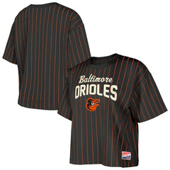 Baltimore Orioles New Era Women's Cooperstown Collection Multiplier Pinstripe Cropped T-Shirt - MLB