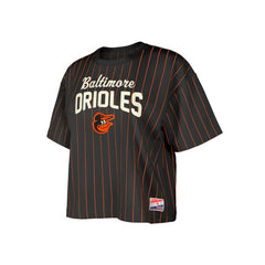 Baltimore Orioles New Era Women's Cooperstown Collection Multiplier Pinstripe Cropped T-Shirt - MLB