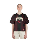 Cincinnati Reds New Era Women's Cooperstown Collection Multiplier Pinstripe Cropped T-Shirt - MLB