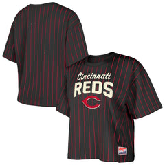 Cincinnati Reds New Era Women's Cooperstown Collection Multiplier Pinstripe Cropped T-Shirt - MLB