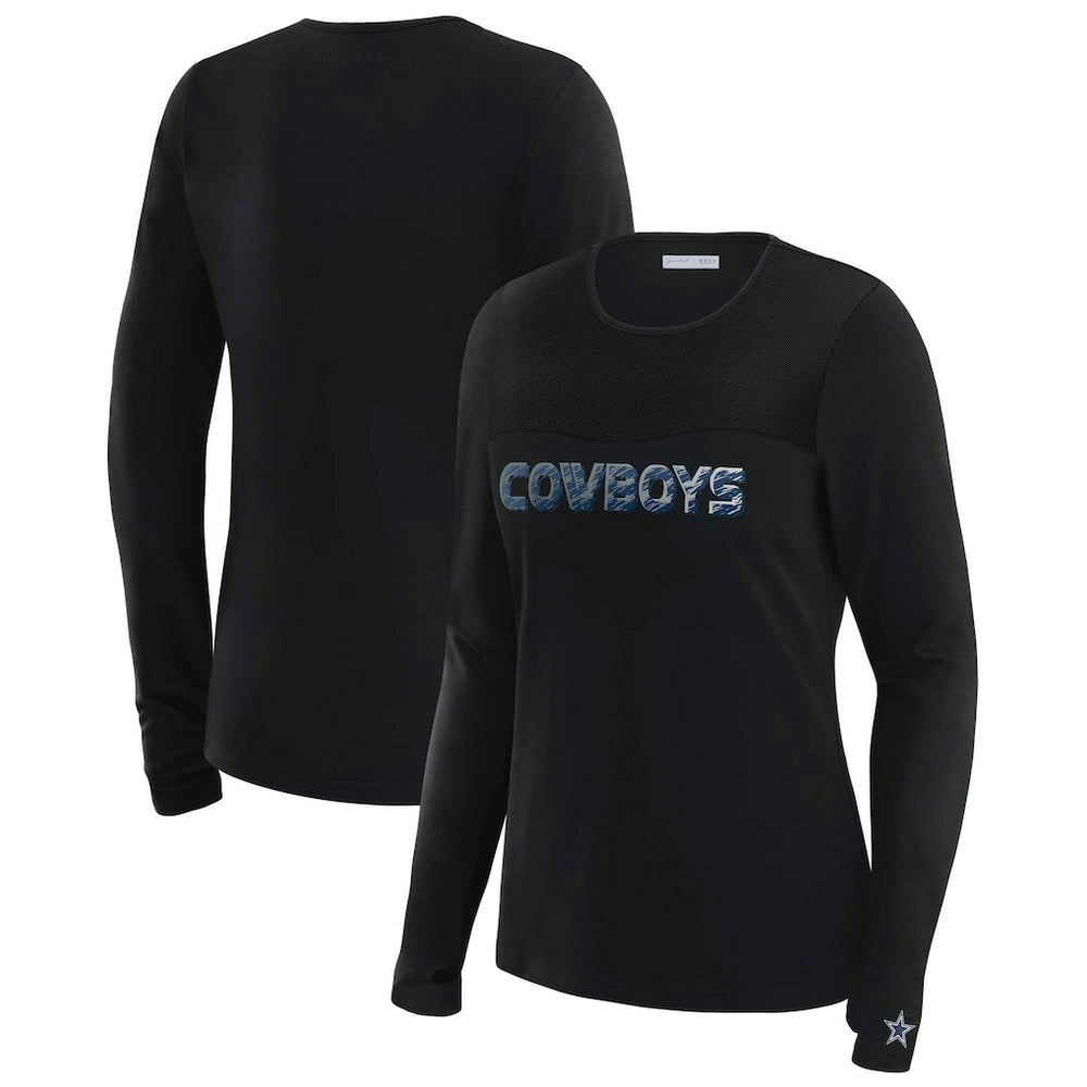 Dallas Cowboys WEAR by Erin Andrews x Gracie Hunt Women's Mesh Panel Long Sleeve T-Shirt Black | NFL