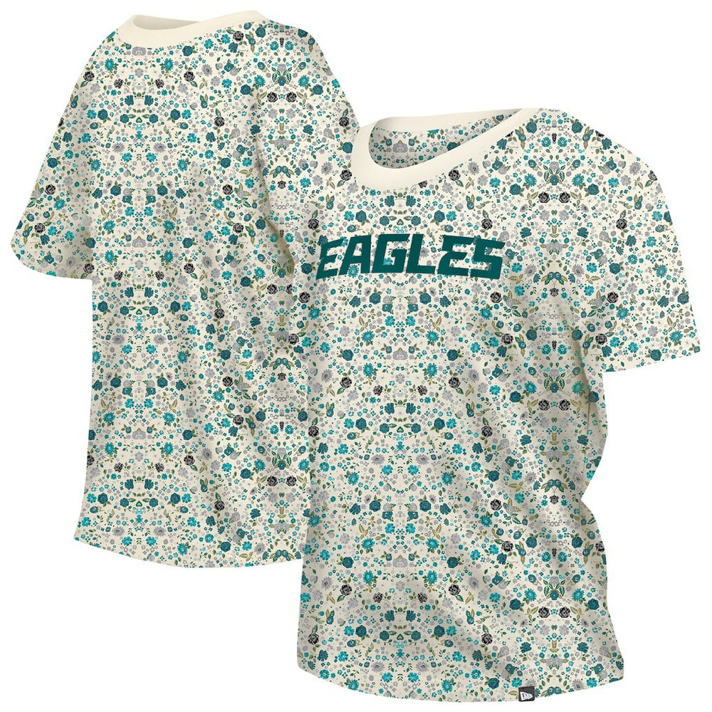Philadelphia Eagles New Era Women's Glam Game Floral Scoop Neck T-Shirt Cream | NFL