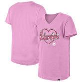 New York Islanders New Era Girl's Youth Flip Sequin V-Neck T-Shirt - Pink - NHL