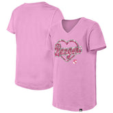 New York Rangers New Era Girl's Youth Flip Sequin V-Neck T-Shirt - Pink - NHL